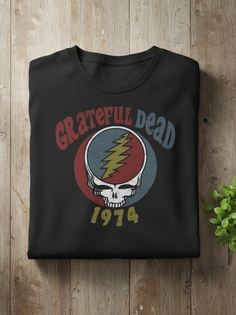 Vintage Skull Lightning Graphic Tee Black 1974 Retro Rock Inspired Shirt